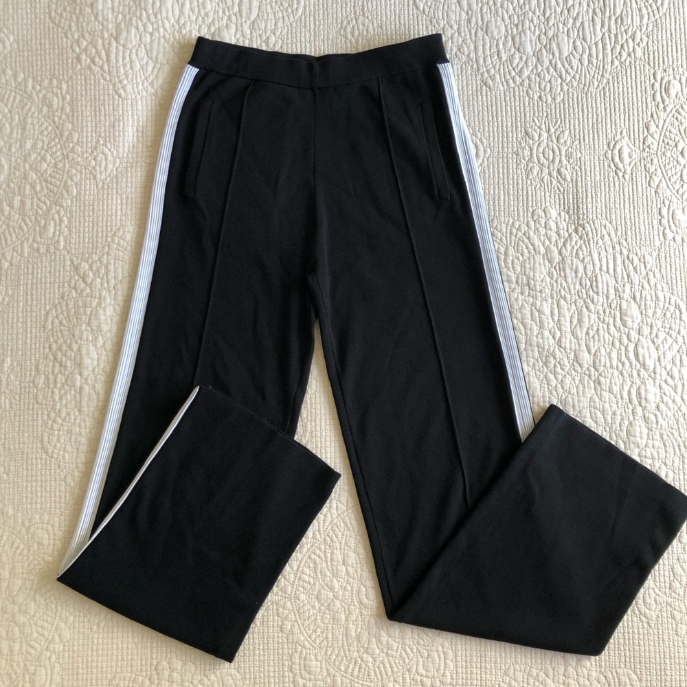 SANDRO PARIS Women’s Black High Waisted White Stripe Wide-Leg Knit Pants Sz 4